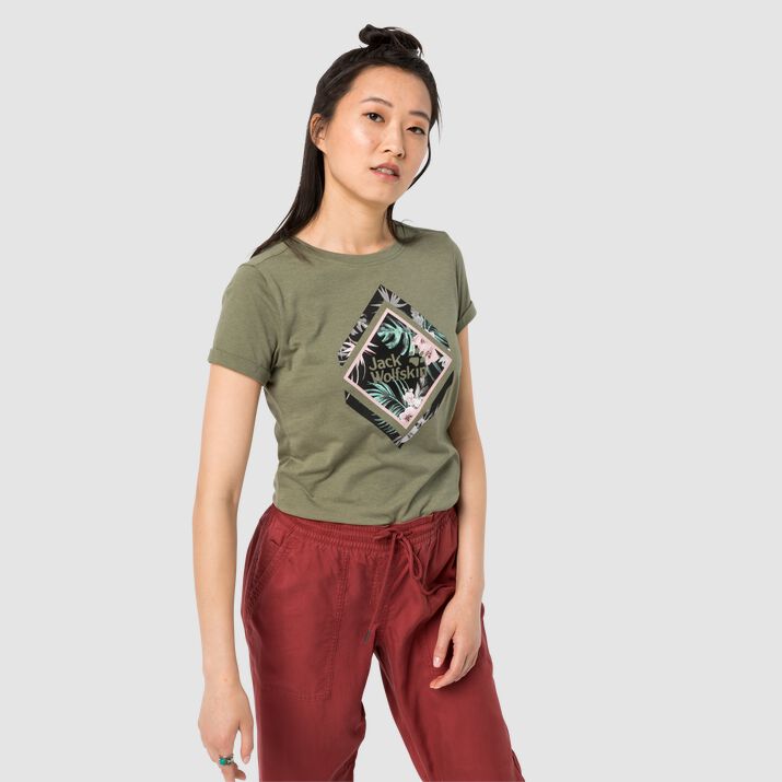 T-shirt Jack Wolfskin Tropical Square Mujer Kaki Mexico-4285117